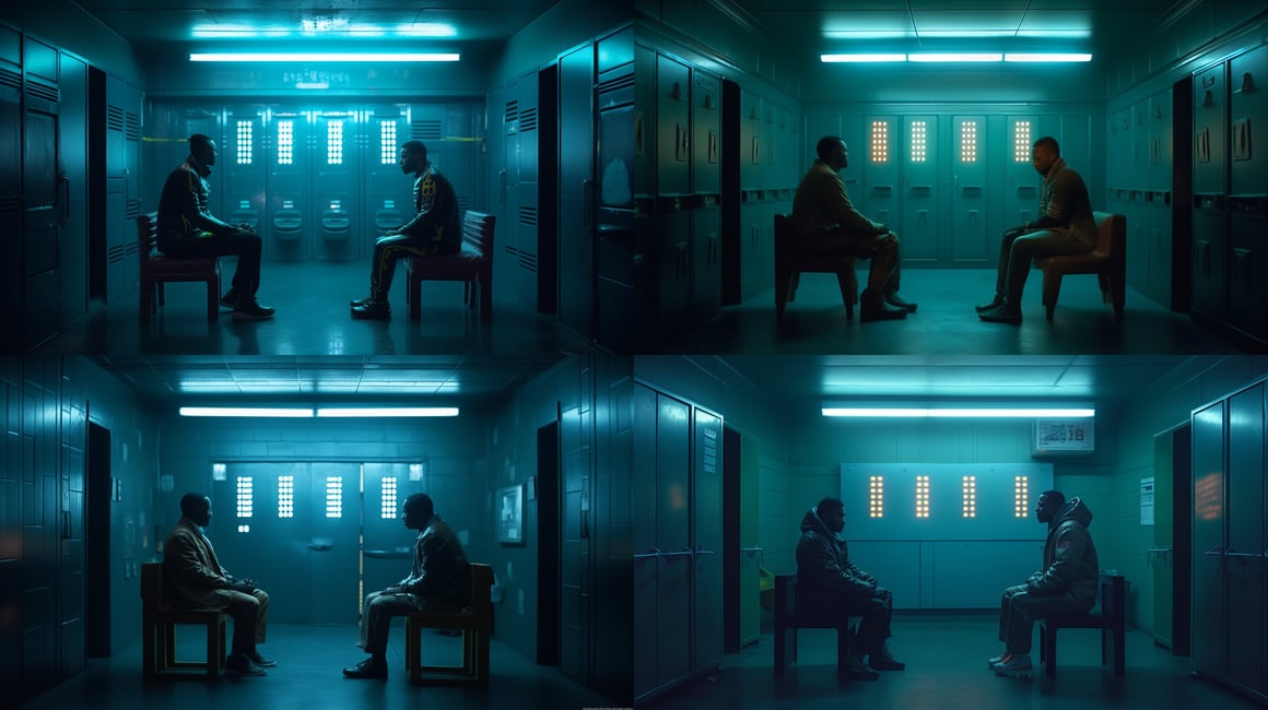 Neon Dialogue: A Futuristic Locker Room Interlude