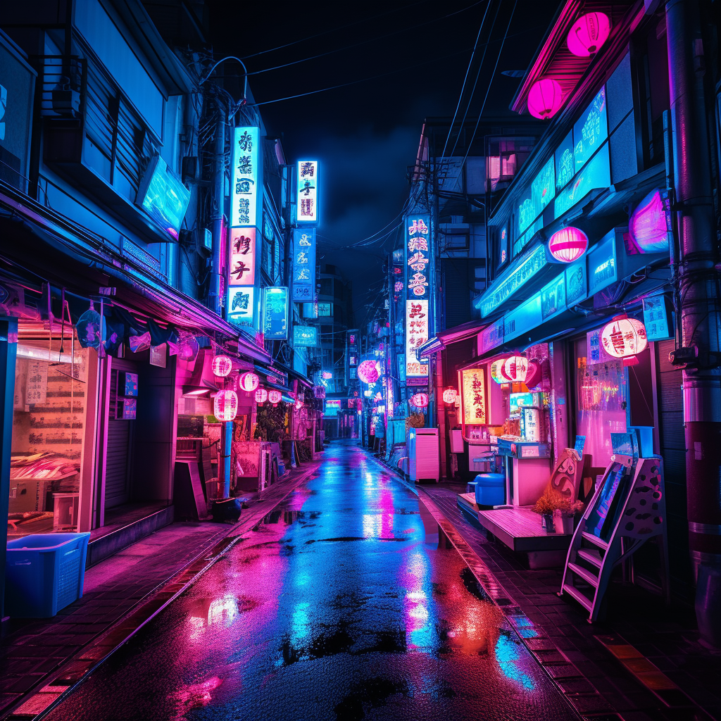 Neon Nightscape: A Journey Through a Japanese Street