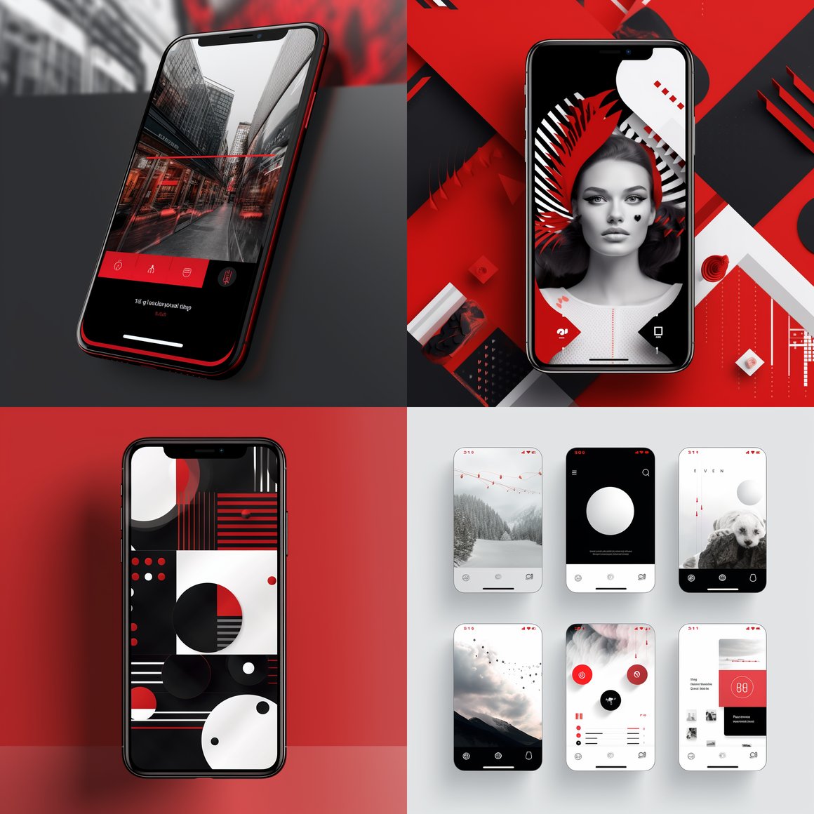 UI/UX Design for Instagram Stories in Red, White & Black