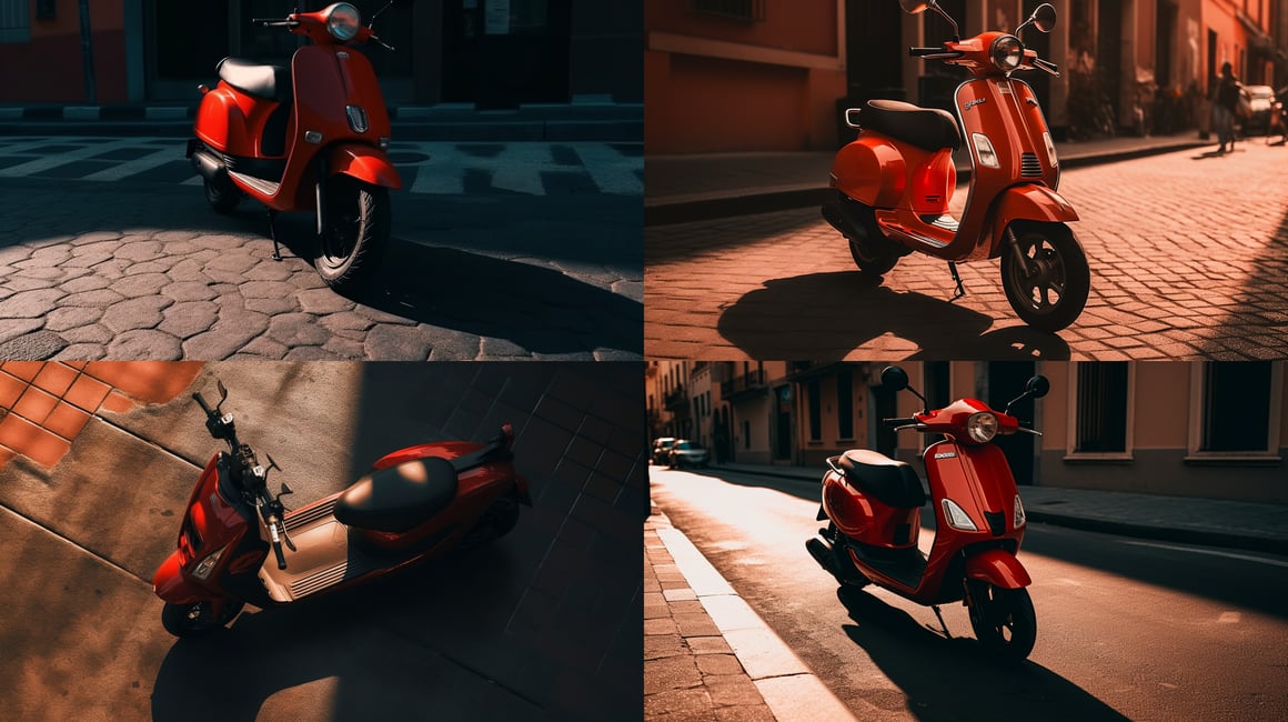 Midday Electric Scooter Journey in Vibrant Red Hues