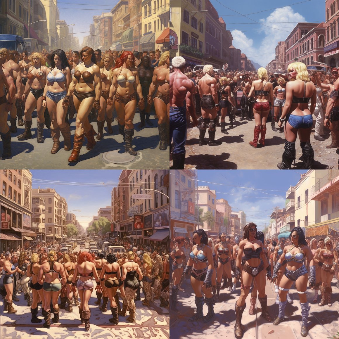 Midday Wrestling Match on a Bustling Street Spectacle