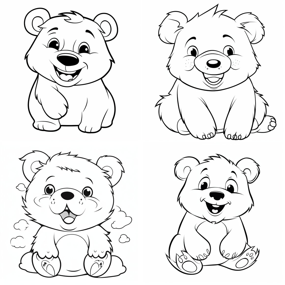 Adorable Bear Coloring Page in Chibi Style