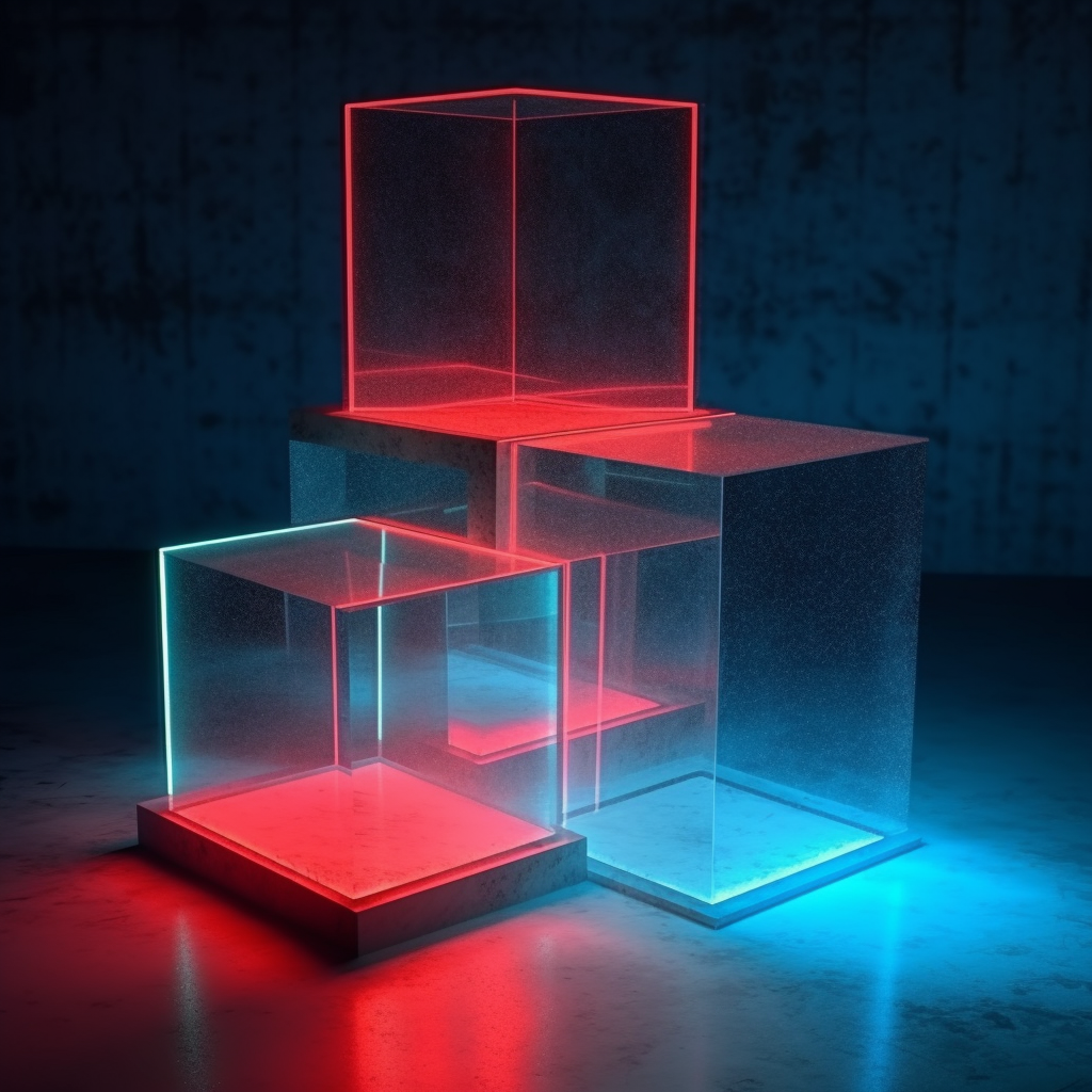 Neon Geometry: Balancing Cubes Mid-Journey in 3D Space