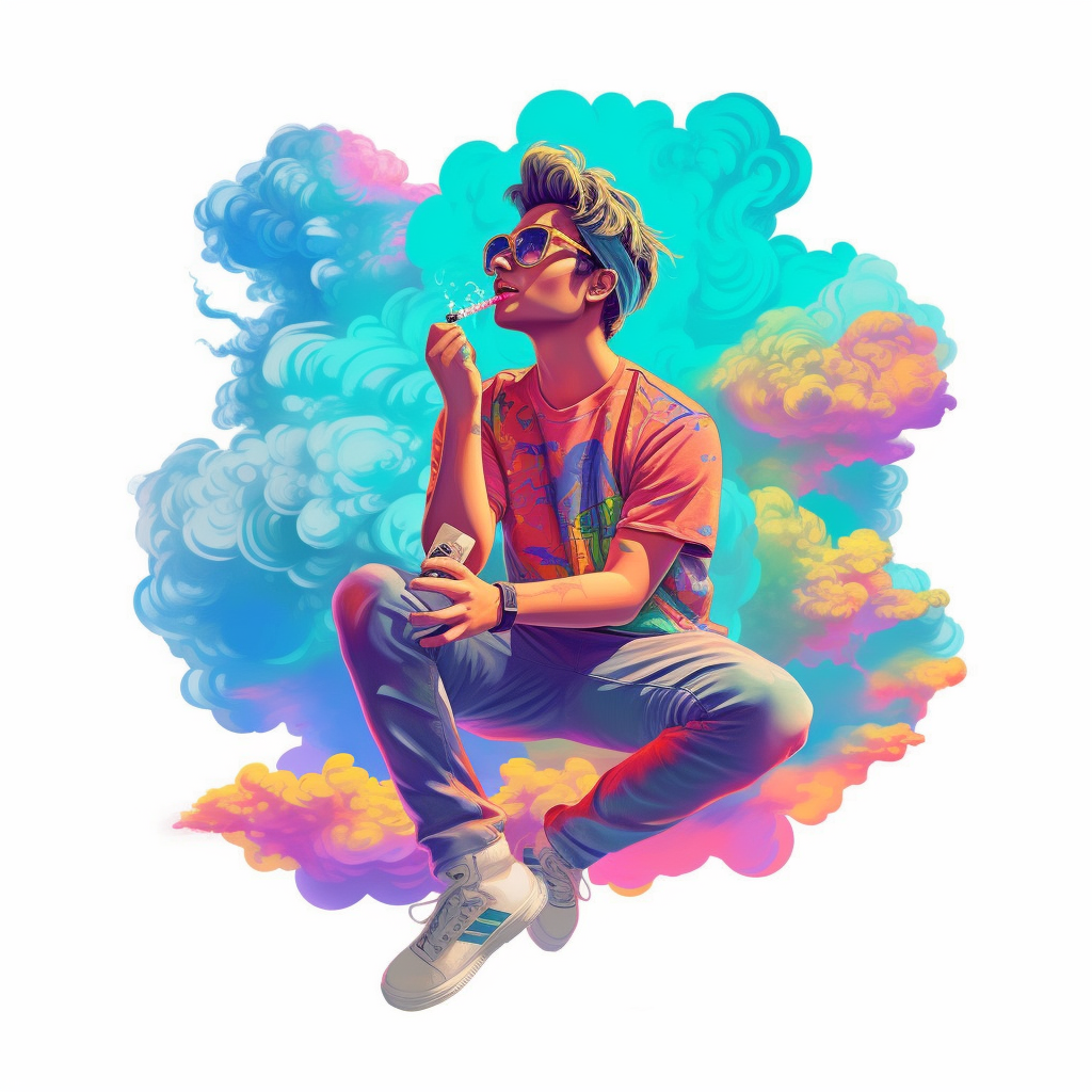 Neon Bliss: A Smoky Journey in the Clouds