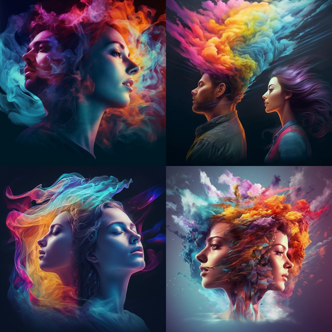 Arte Hiperrealista 8K 3D de Manos Unidas y Cabello Flotante