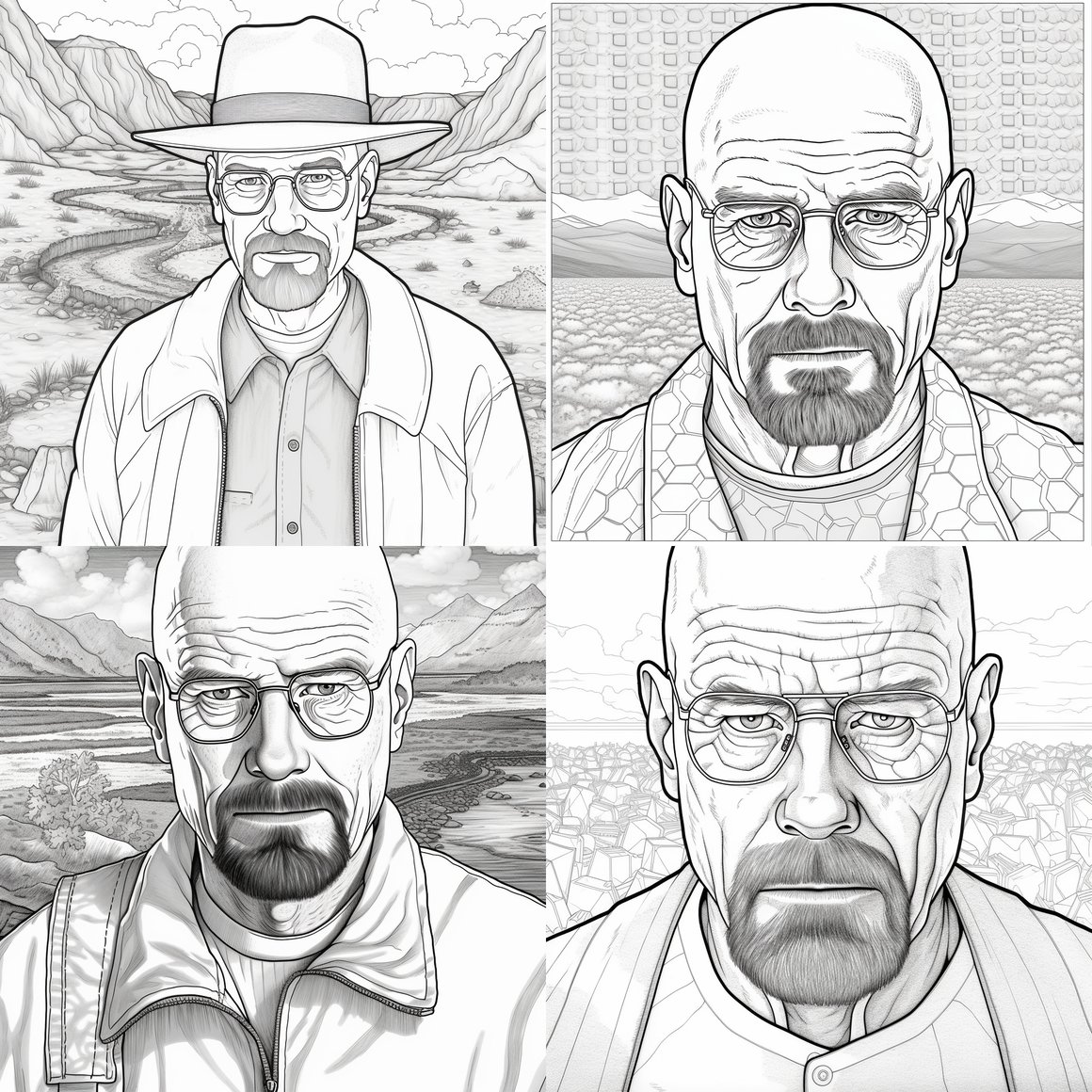 Walter White Cartoon: Clean Line Art Mandala Coloring Page