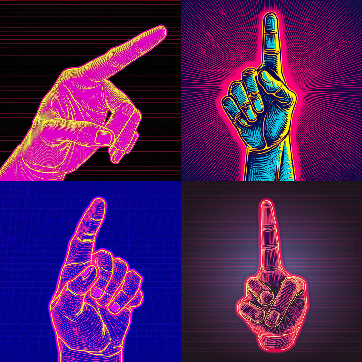 Neon Line Art of Shhh Gesture Mid-Journey Prompt