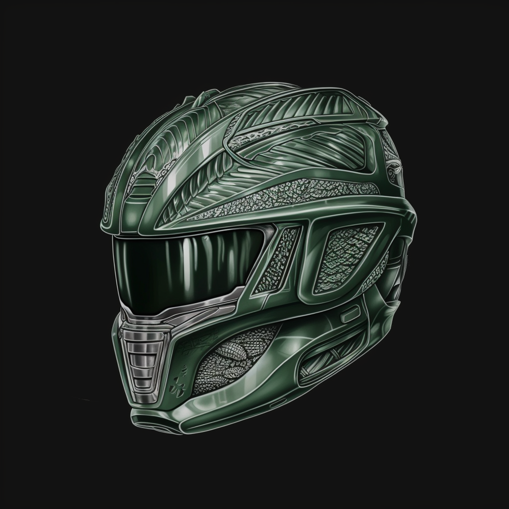 Detailed Line Art of the Green Mighty Morphin Power Ranger Helmet - Version 5