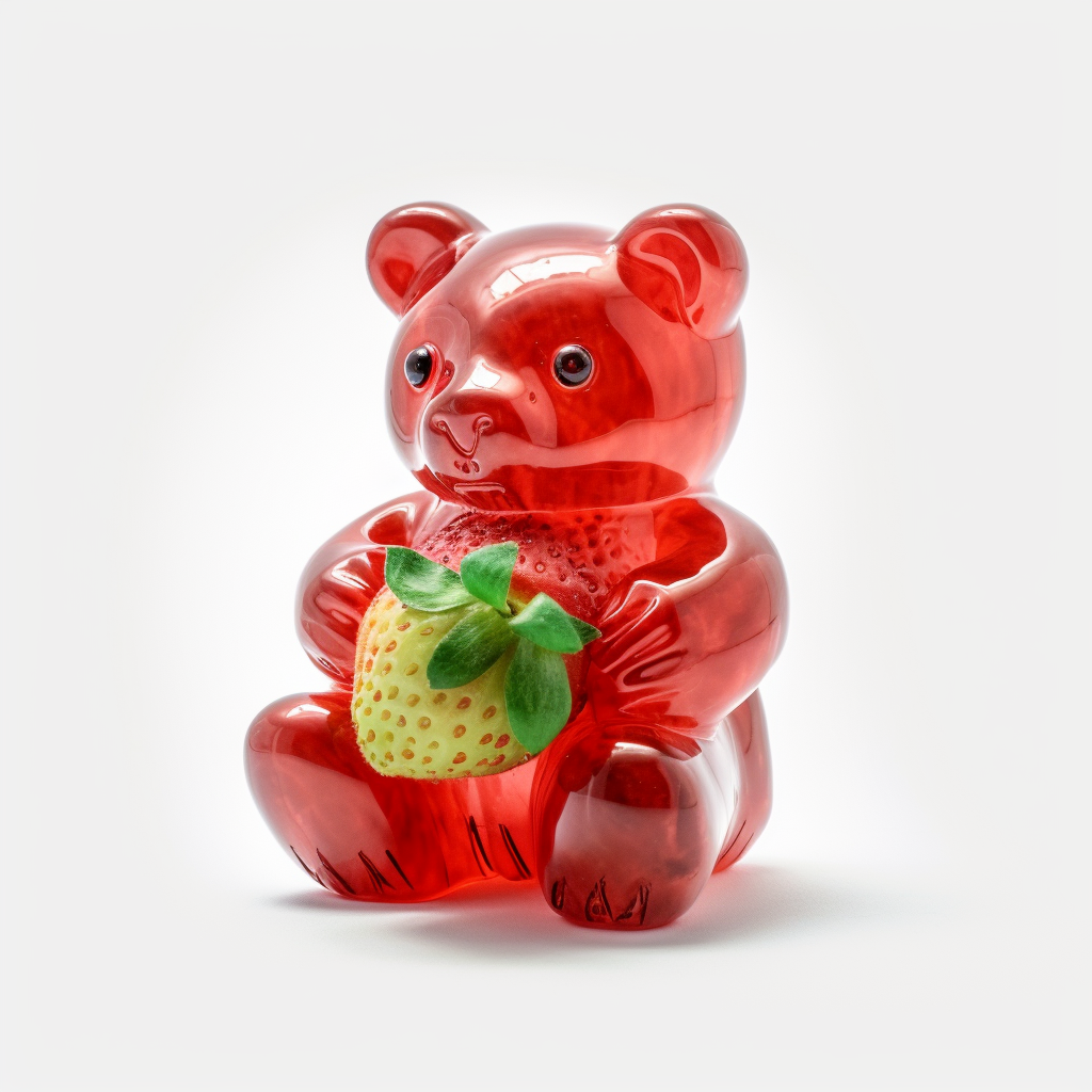 Haribo's Giant Gummy Bear Filled with Strawberries - 32K Ultra Detail on White Background