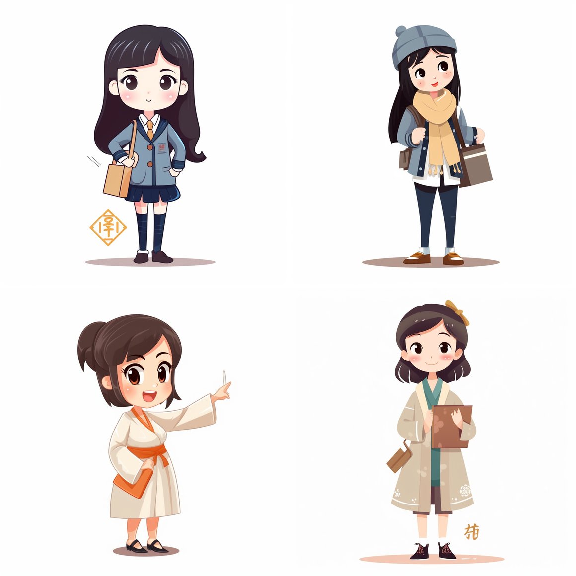 Chinese University Student Vector Illustration