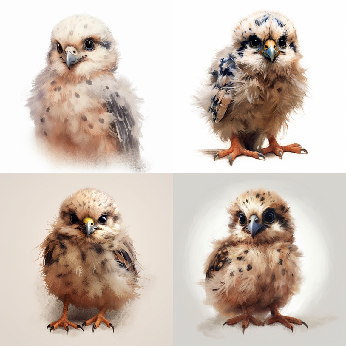 Artistic Detailed Illustration of a Charming Scruffy Baby Kestrel Chick