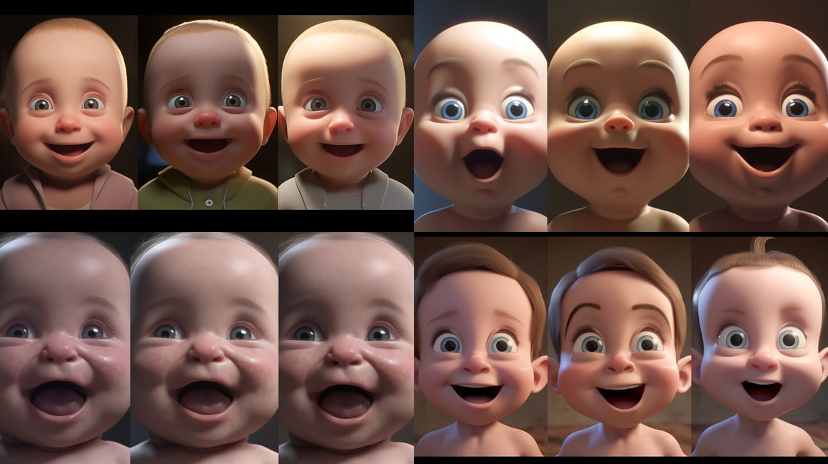 A Trio of Baby-like Characters' Dramatic Smile Journey in 32K Ultra HD
