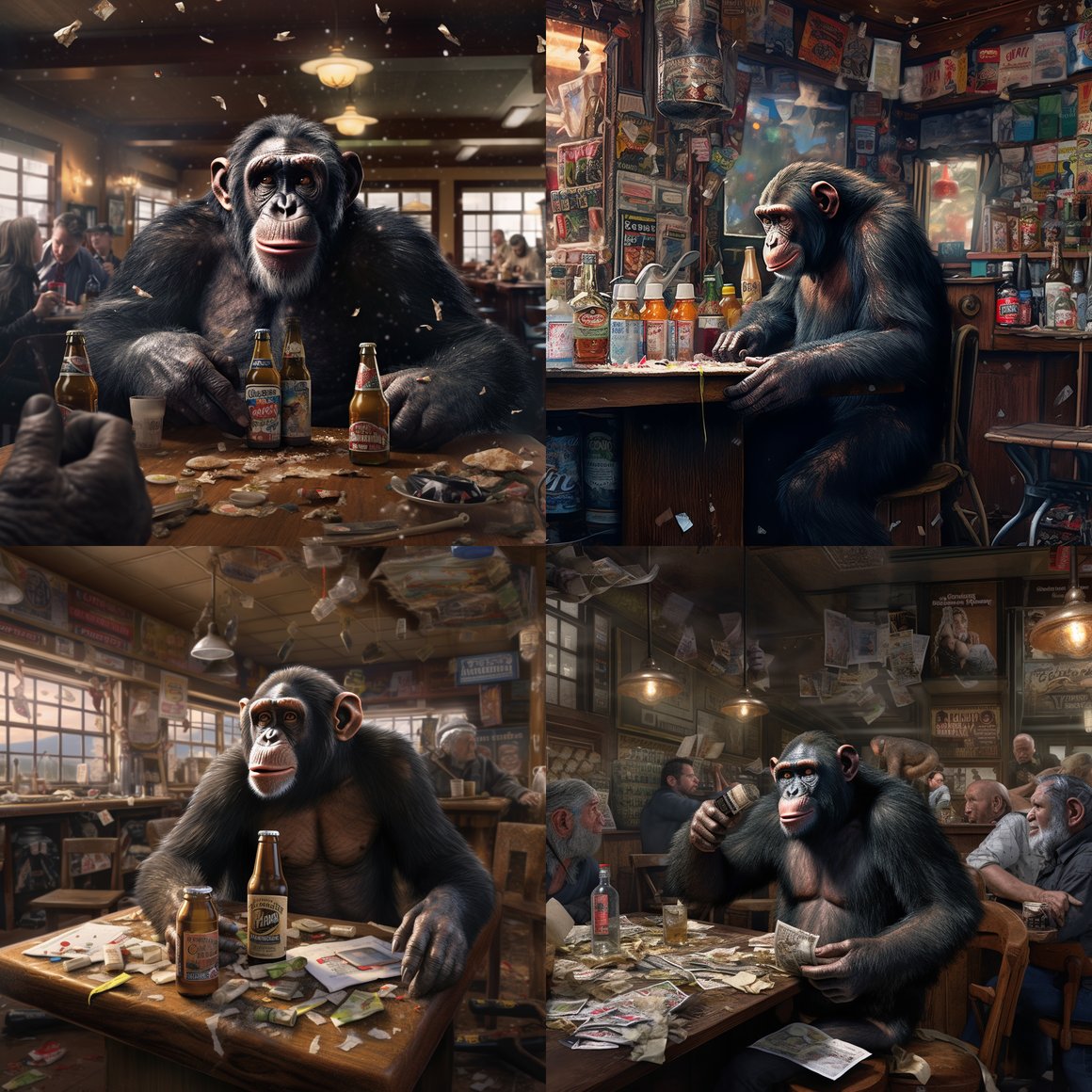 Chimpanzee's Daylight Bar Rampage in Hyperrealism