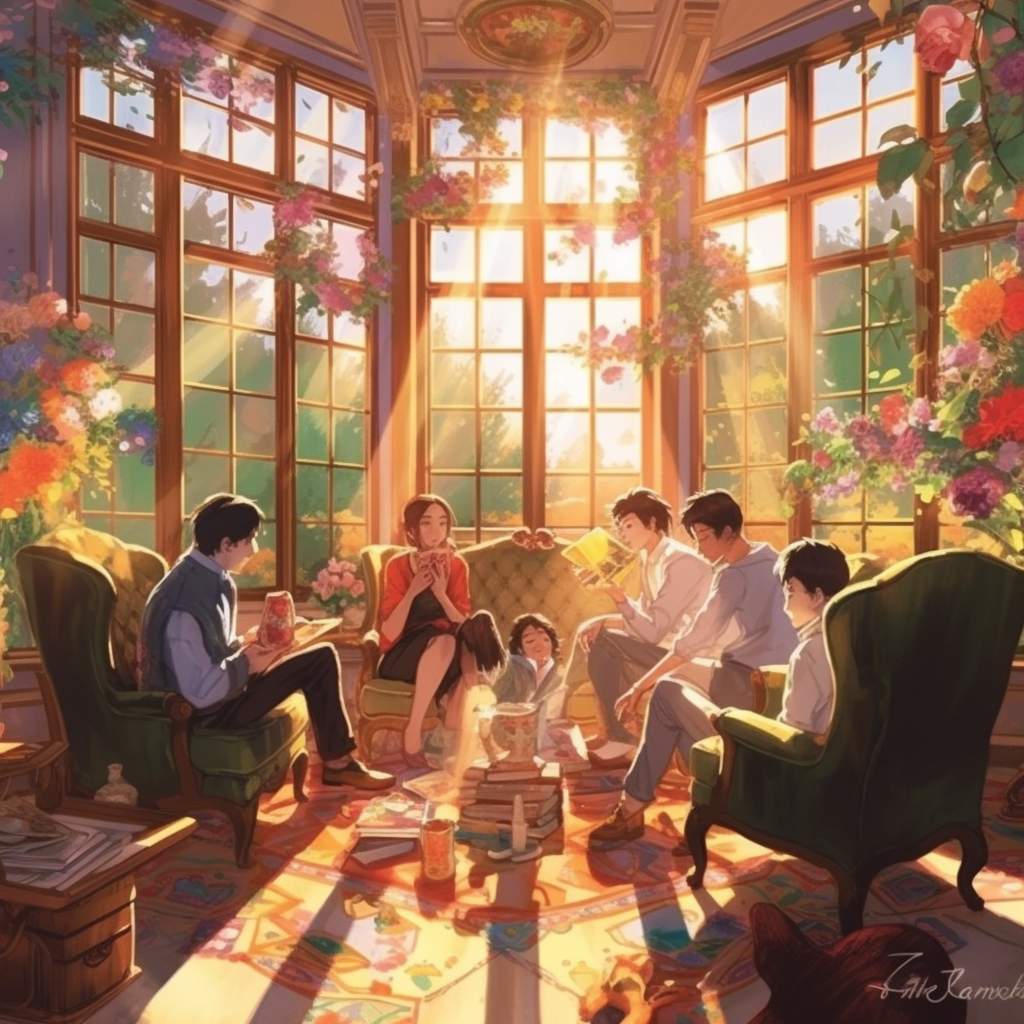 Sunlit Tea Gathering Amidst Blooms