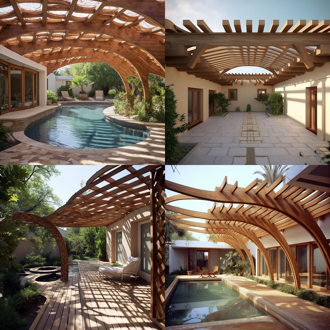 Designing Unique Pergola Roofing and Irregular Shaped Bathrooms for One-Story Architecture