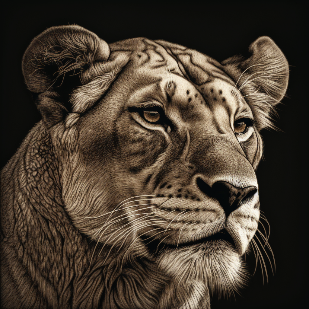 Detailed Lioness Illustration Progress - Stage 5, Review 2