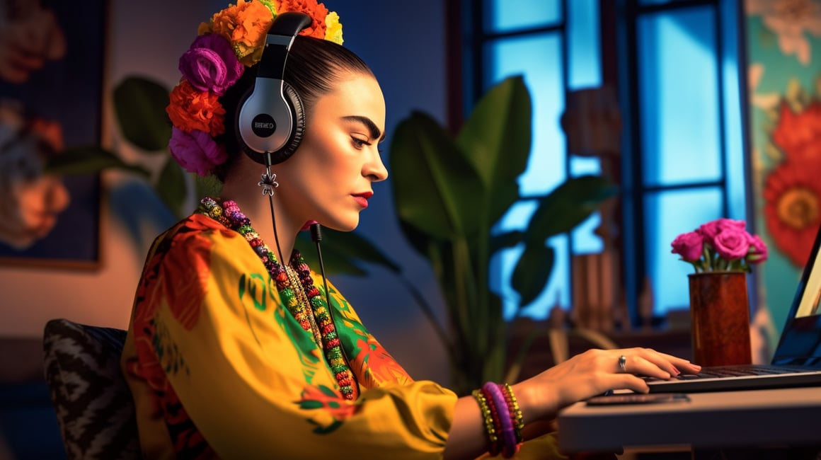 Artistic Fusion: Frida Kahlo in Modern Setting