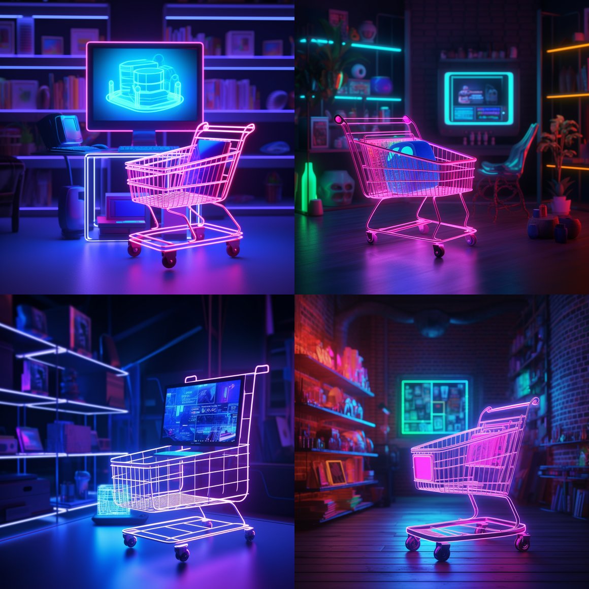 Neon Cyber Shopping: Digital Journey HD Wallpaper