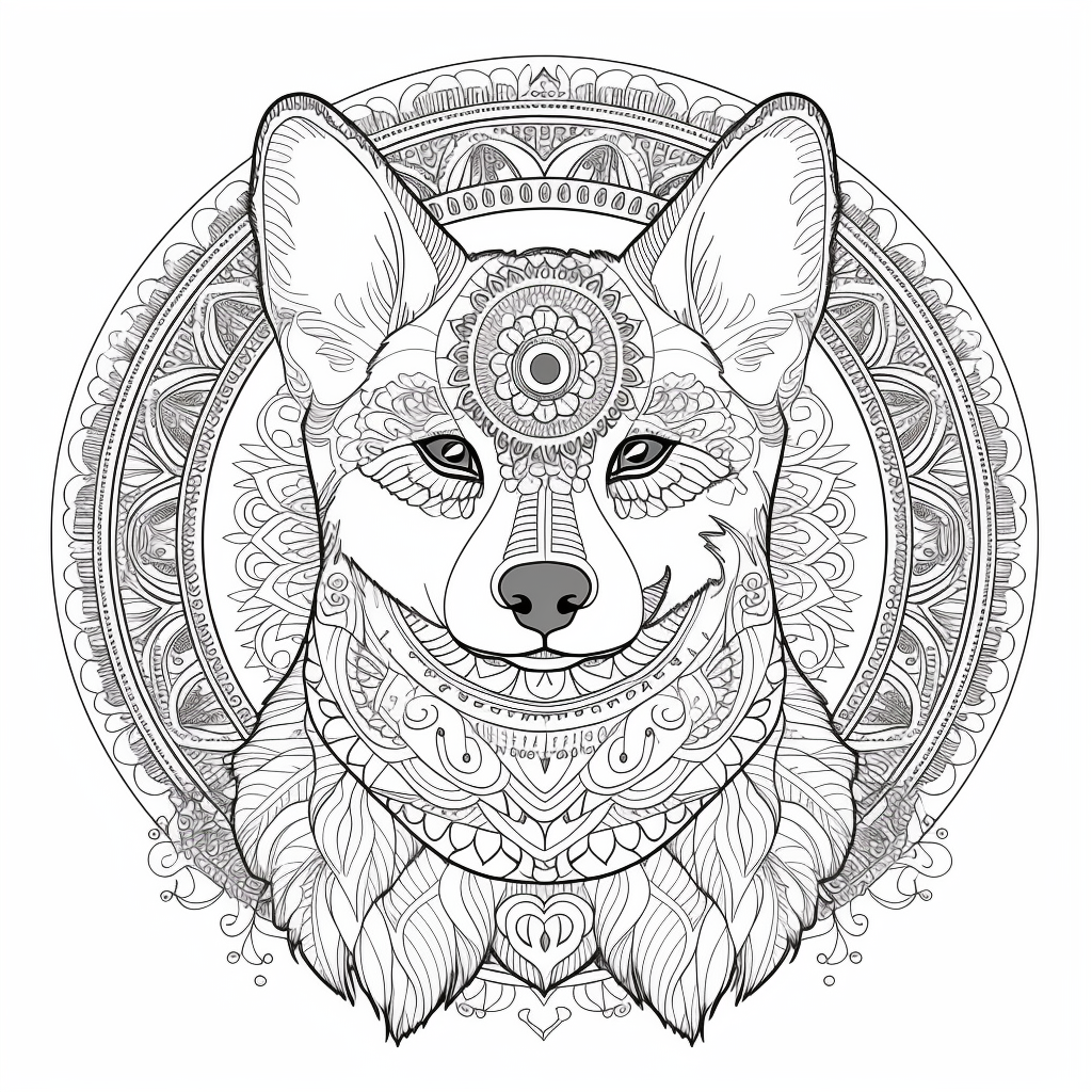 HD Clean Mandala Corgi Line Art - Coloring Page for Adults v5