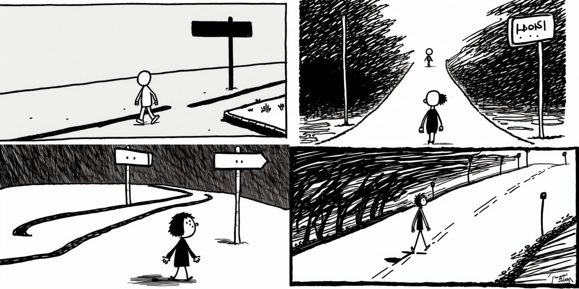 Choosing the Path: A Stick Figure's Journey Illustration