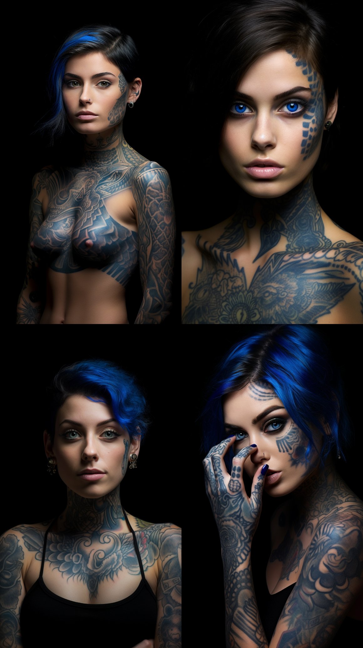 Retrato de una Modelo de Tatuajes en Estudio Oscuro