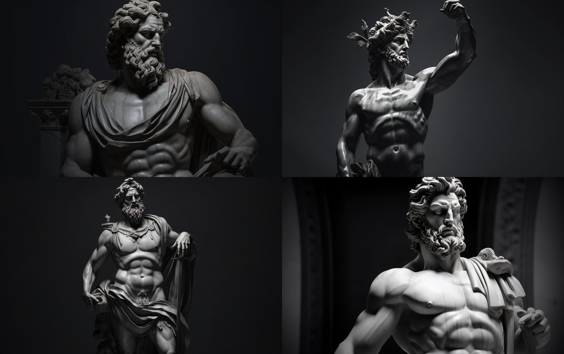 Stoic Greek God Statue in Monochrome: Mid-Journey Wallpaper