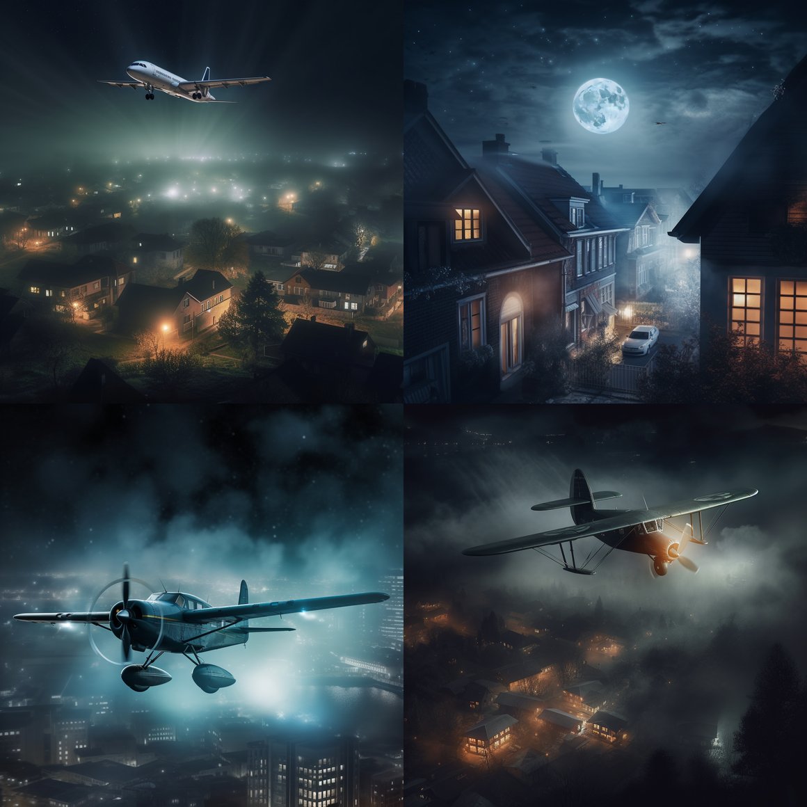 Midnight Flight Over Foggy Cityscape - Photorealistic Digital Art