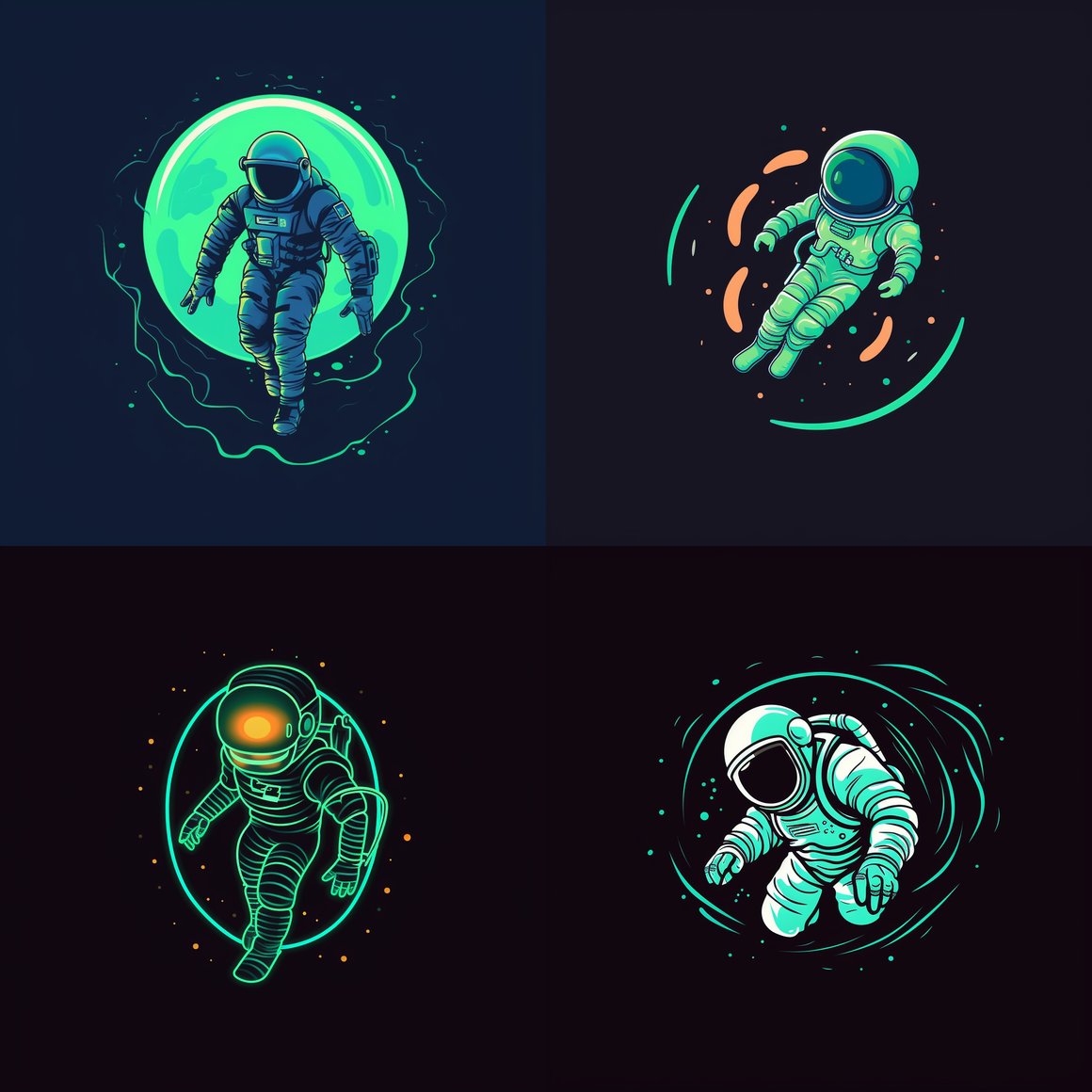 Neon Odyssey: Astronaut's Mid-Journey Descent