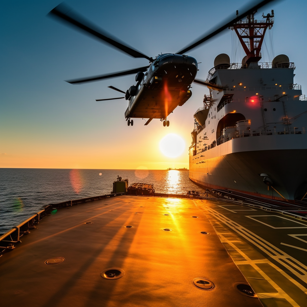 Sunlit Arrival: Helicopter Landing on a Moving Cargo Ship