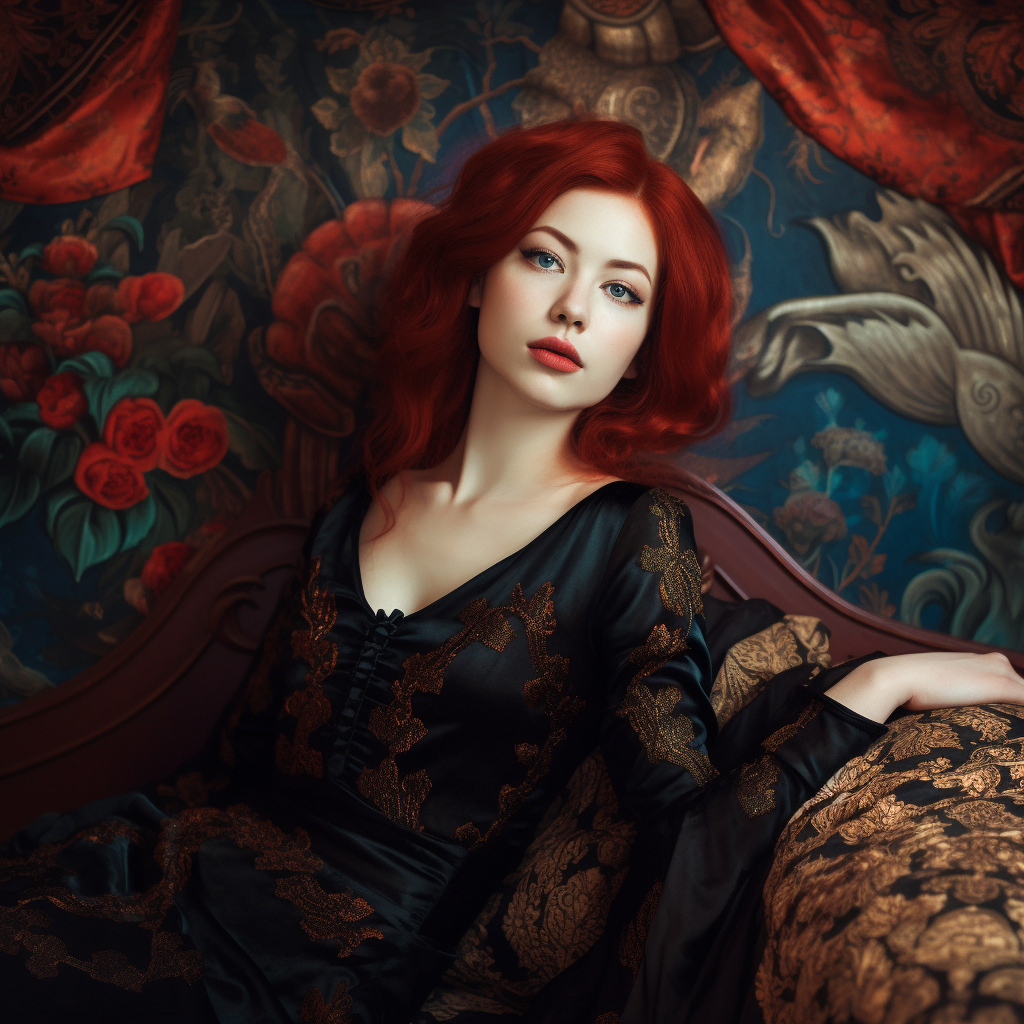 Art Nouveau-Inspired Chinese Beauty in Midnight Black Gown