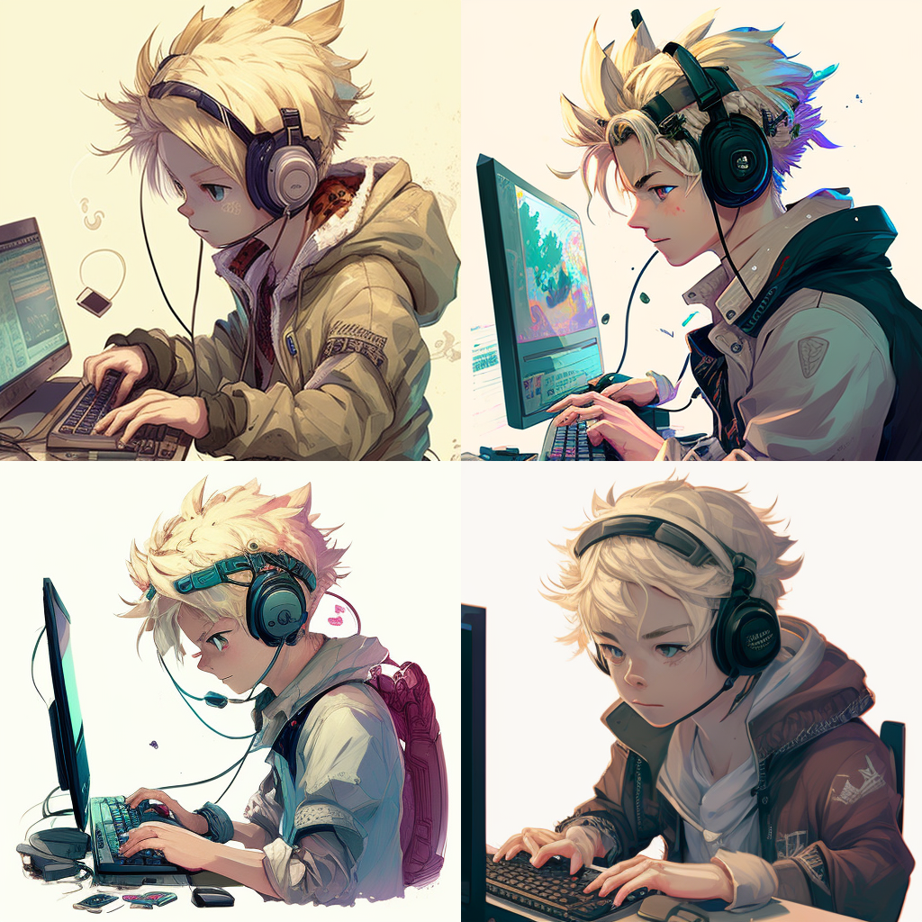 Detailed Artwork Request: Blonde Gamer Boy in Action
