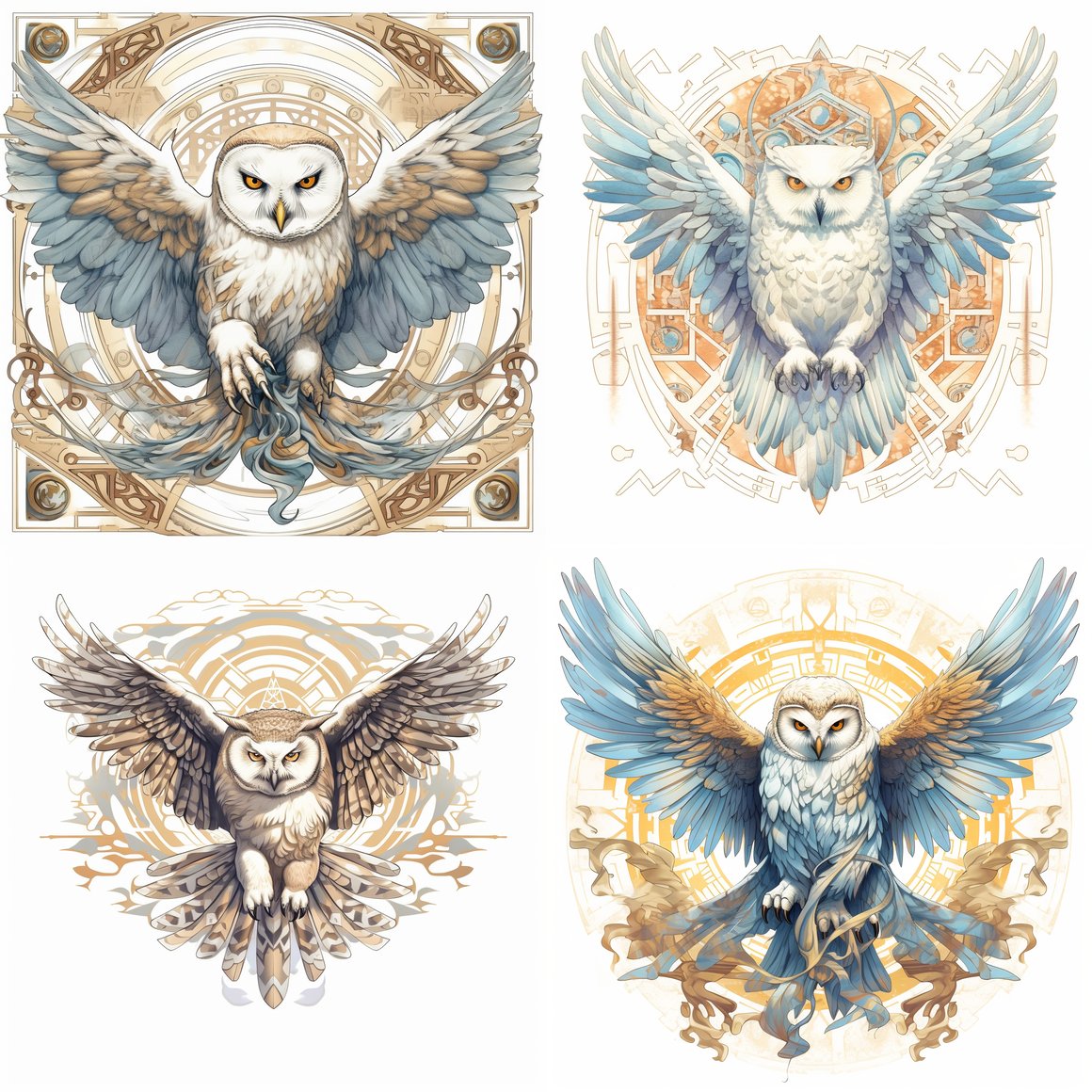 Art Nouveau Inspired Snowy Owl Mid-Journey Illustration v 5.1