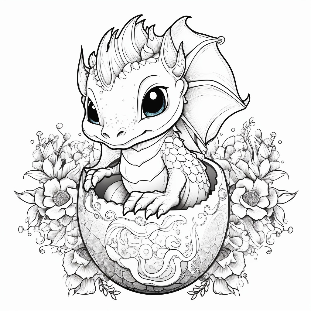 Hatching Baby Dragon: Cartoon Coloring Page