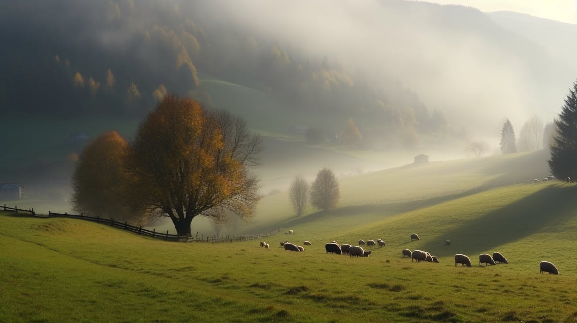 Chilly Autumn Morning in the Serene Valley