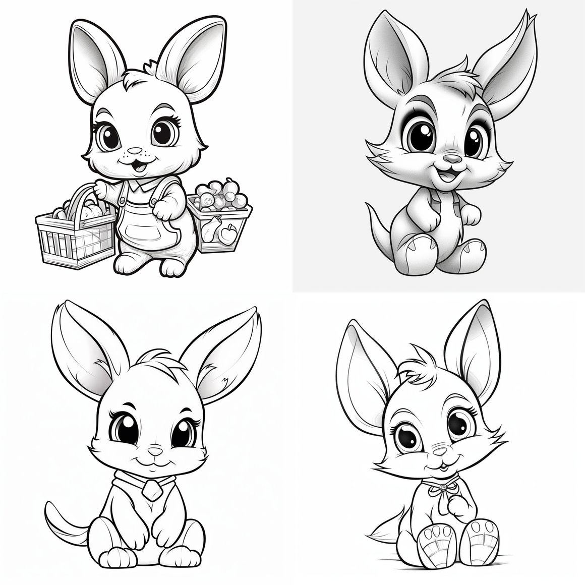 Monochrome Chibi Disney Line Art Coloring Page Design