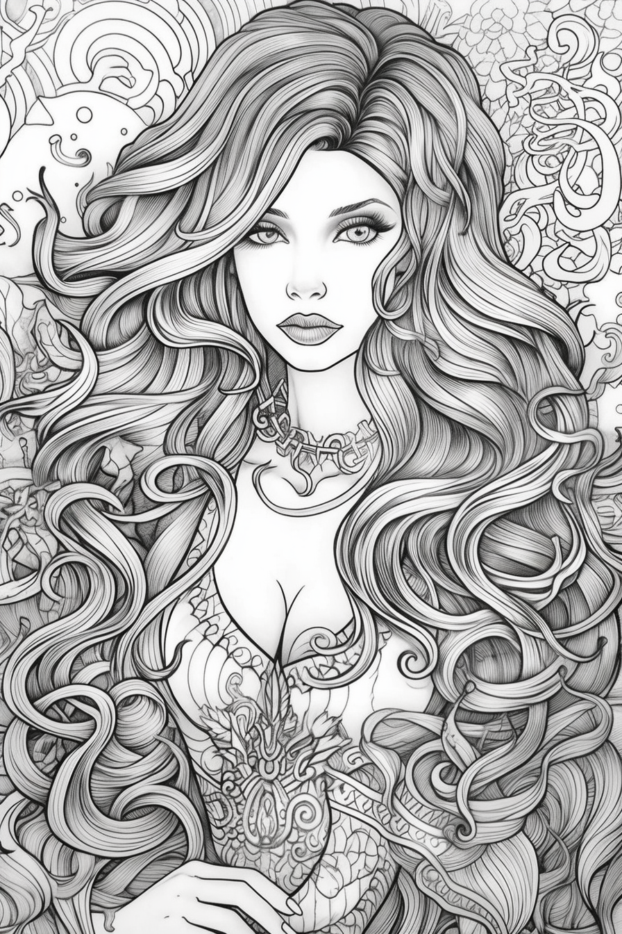 Ariel in Mandala Style Adult Coloring Page