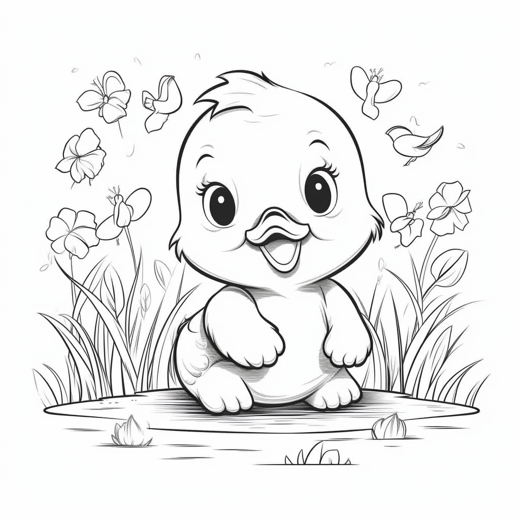 Happy Baby Duck Cartoon Coloring Page
