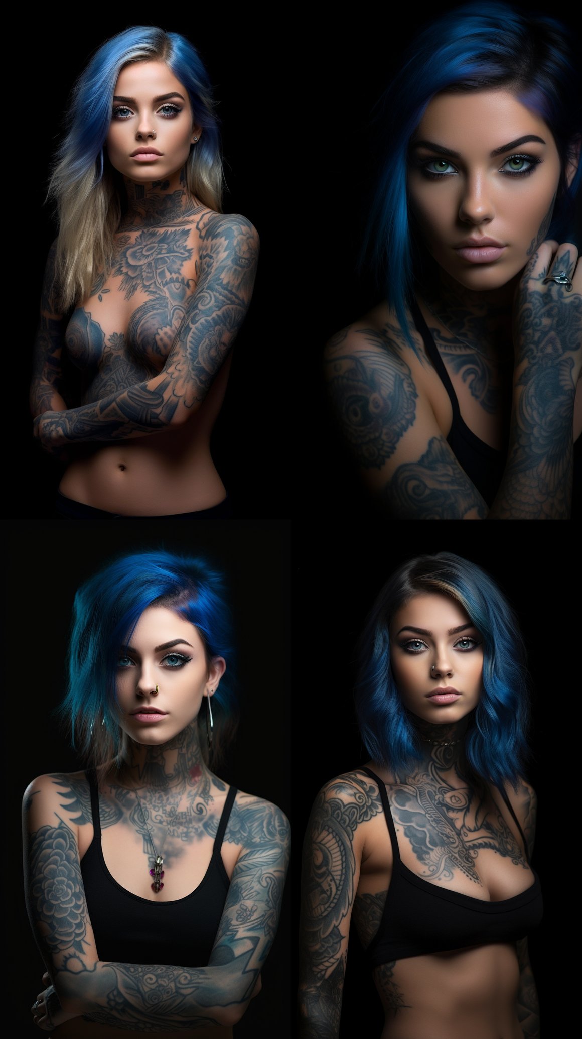 Retrato de una Modelo de Tatuajes en Estudio Oscuro