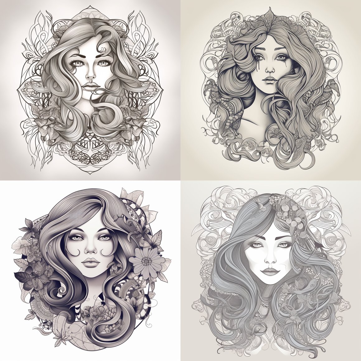 Art Nouveau Muse: Intricate Feminine Tattoo Design