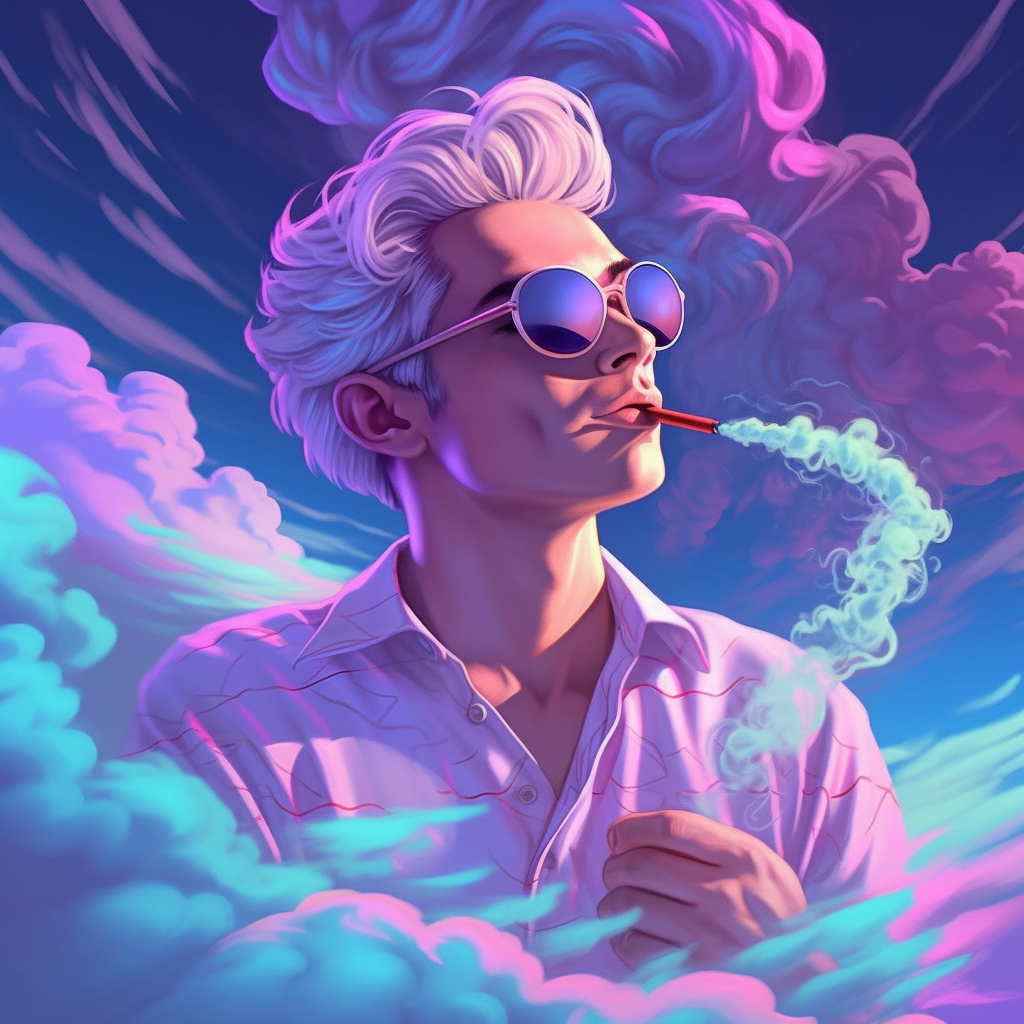 Neon Serenity: The Joyful Man Amidst The Clouds