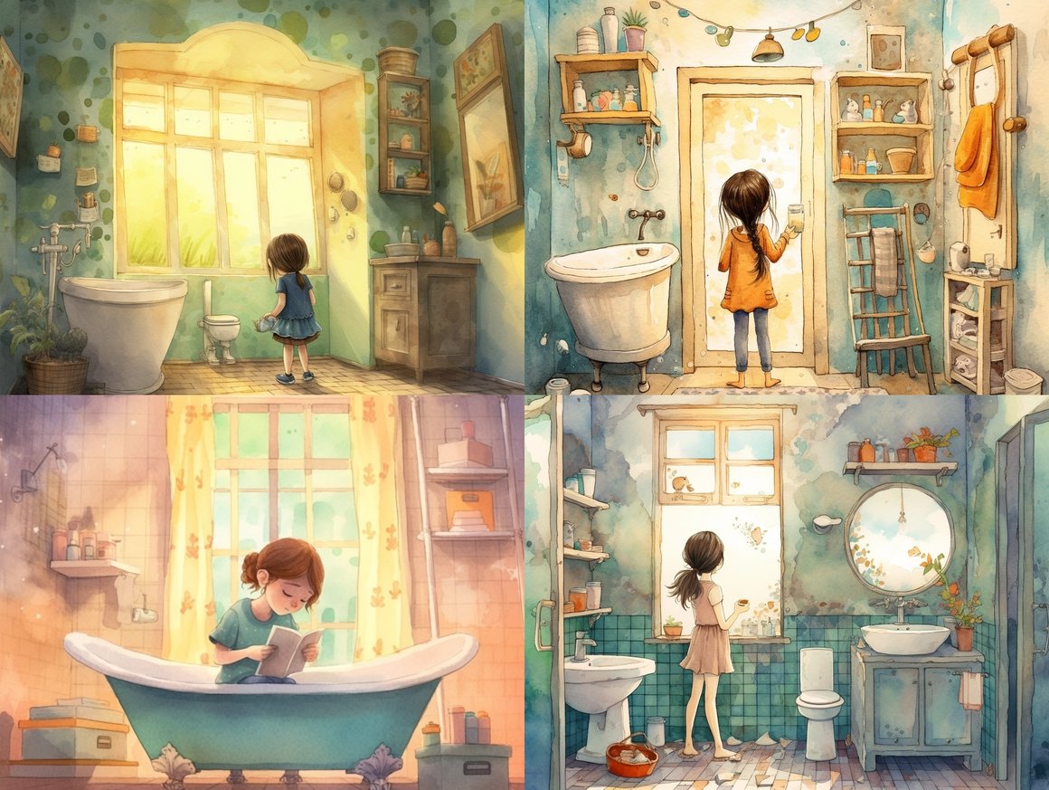 Chores Day: Woman Cleaning Bathroom Watercolor Illustration