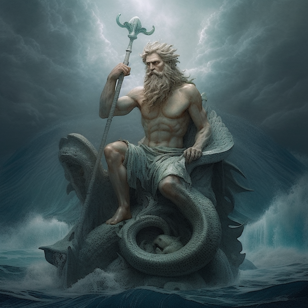 Retrato HD del Rey Tritón en su Trono Submarino