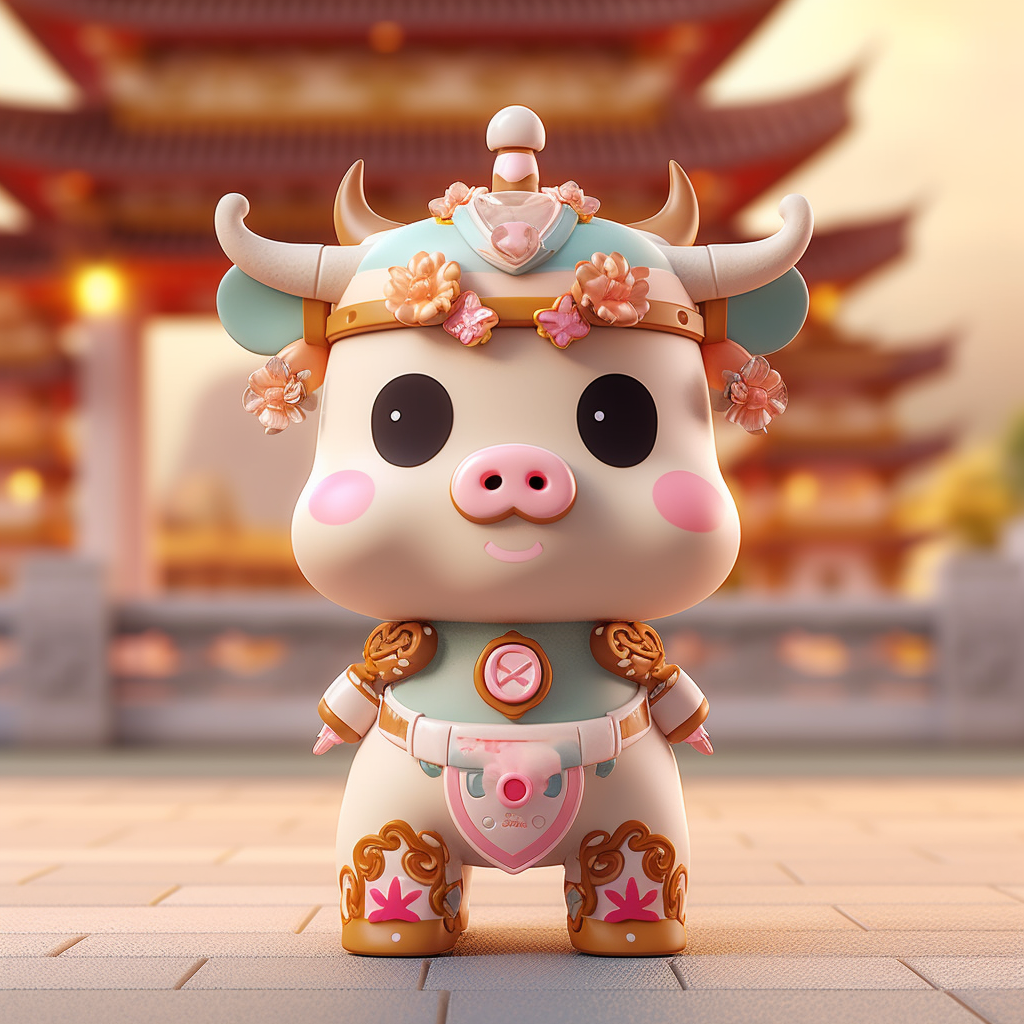 Detailed 3D Rendering in Pastel Colored Chinese Architecture