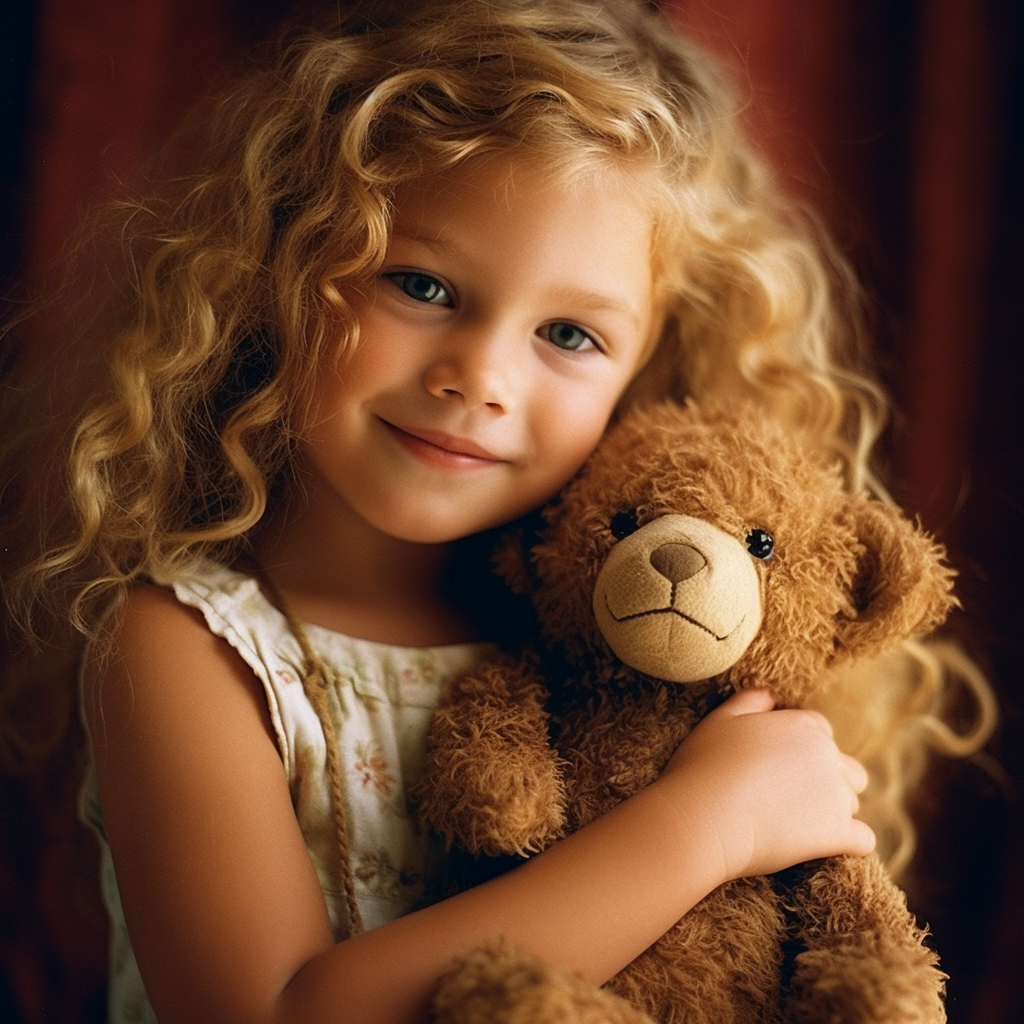 A Sweet Mid-Journey Moment: Little Girl With Teddy
