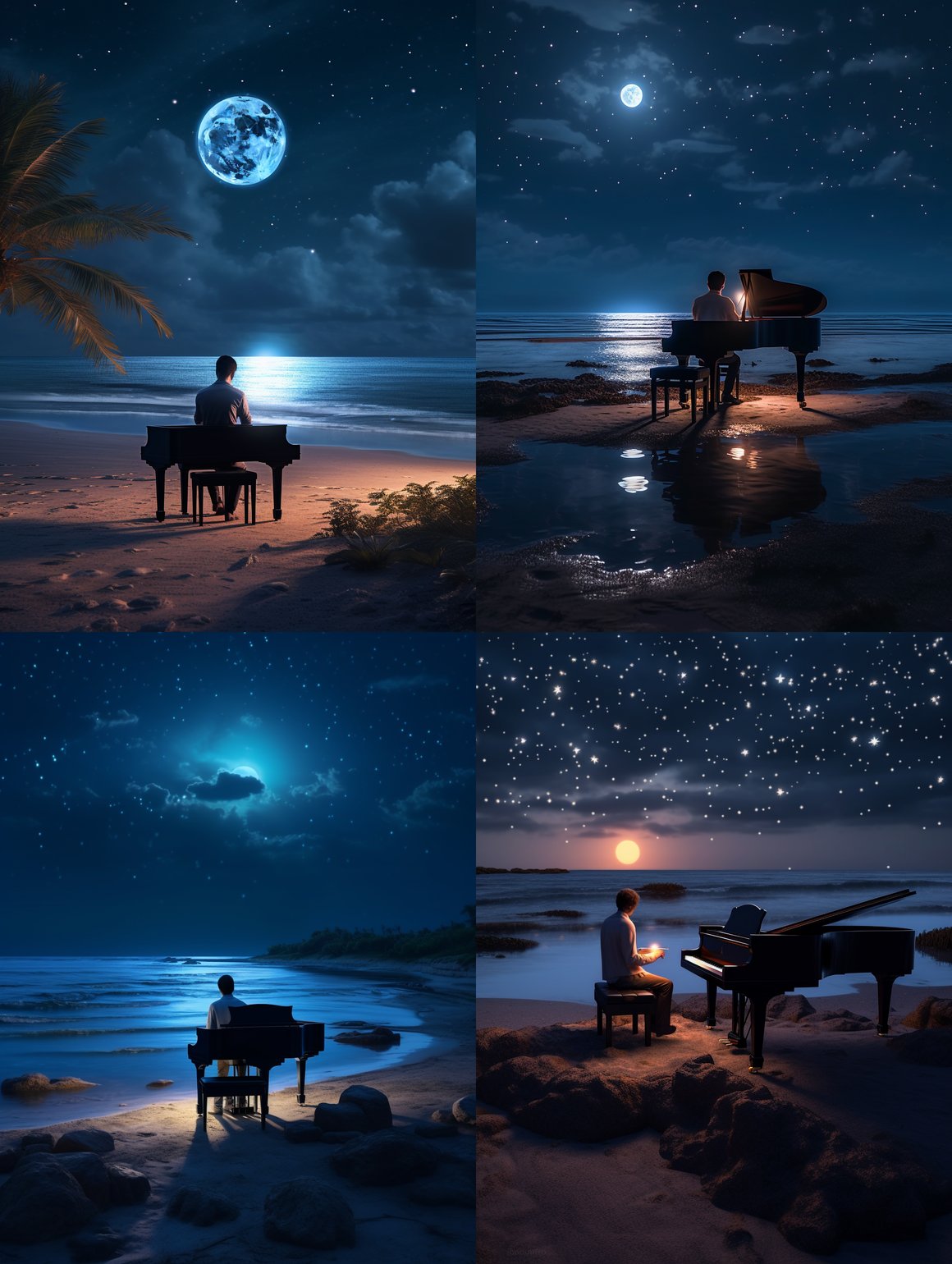 A Surreal Evening Piano Under the Moonlight