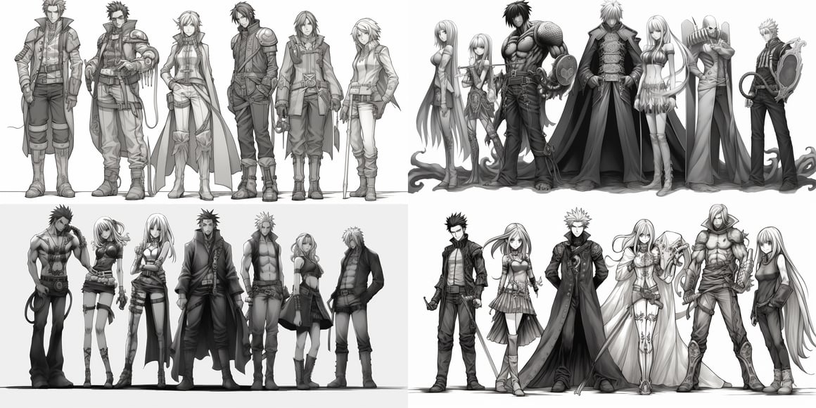 Detailed Anime Ensemble in Monochrome: Midway Update