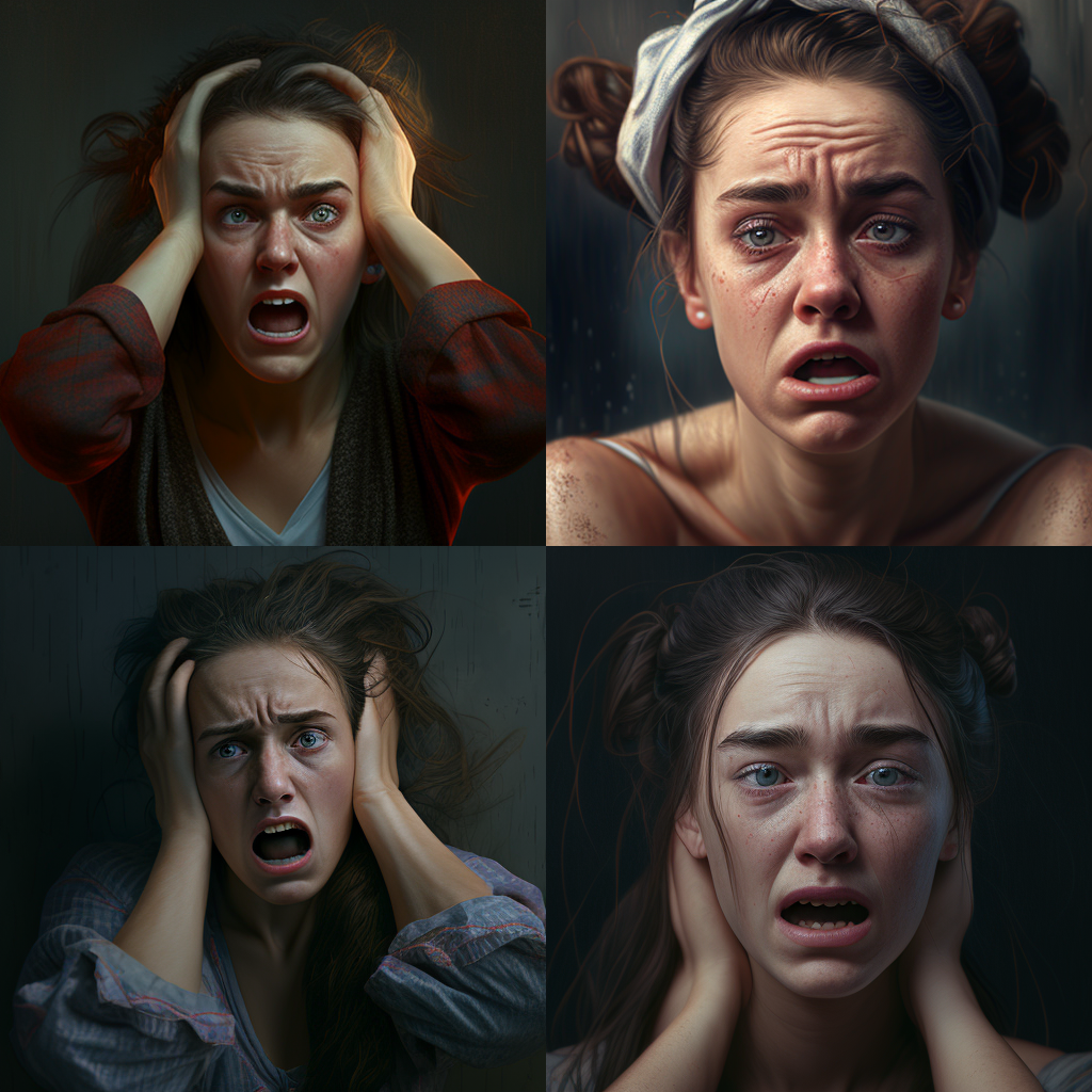HD Photorealistic Portrait of an Overwhelmed Woman