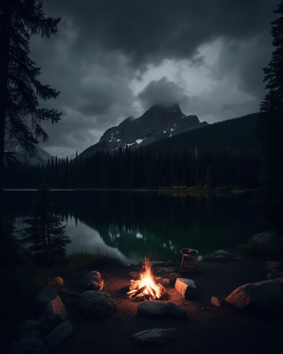 Midnight Camping by the Lakeside