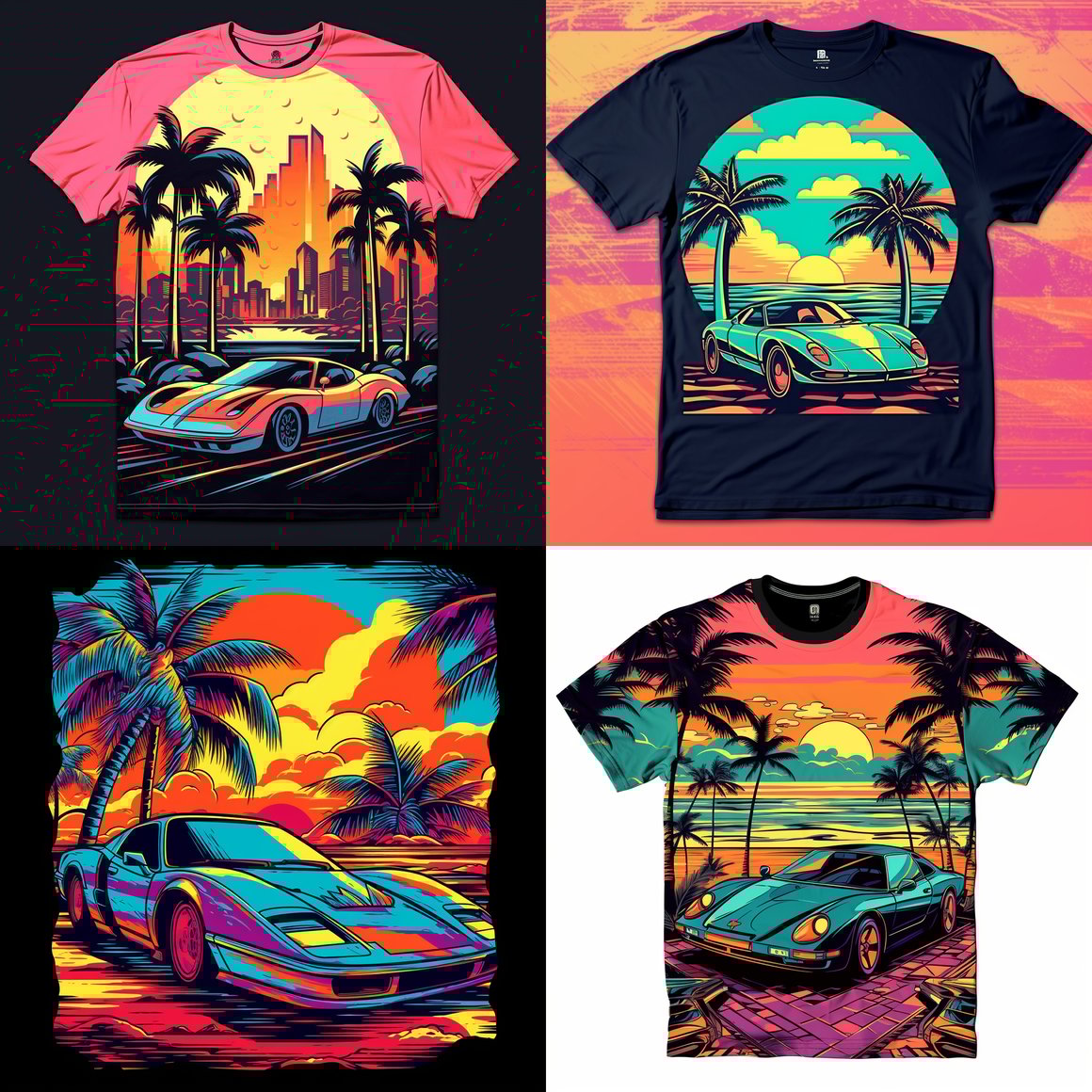 Retro Ferrari P4 Race Car T-Shirt Design Process with Surreal 3D Landscape