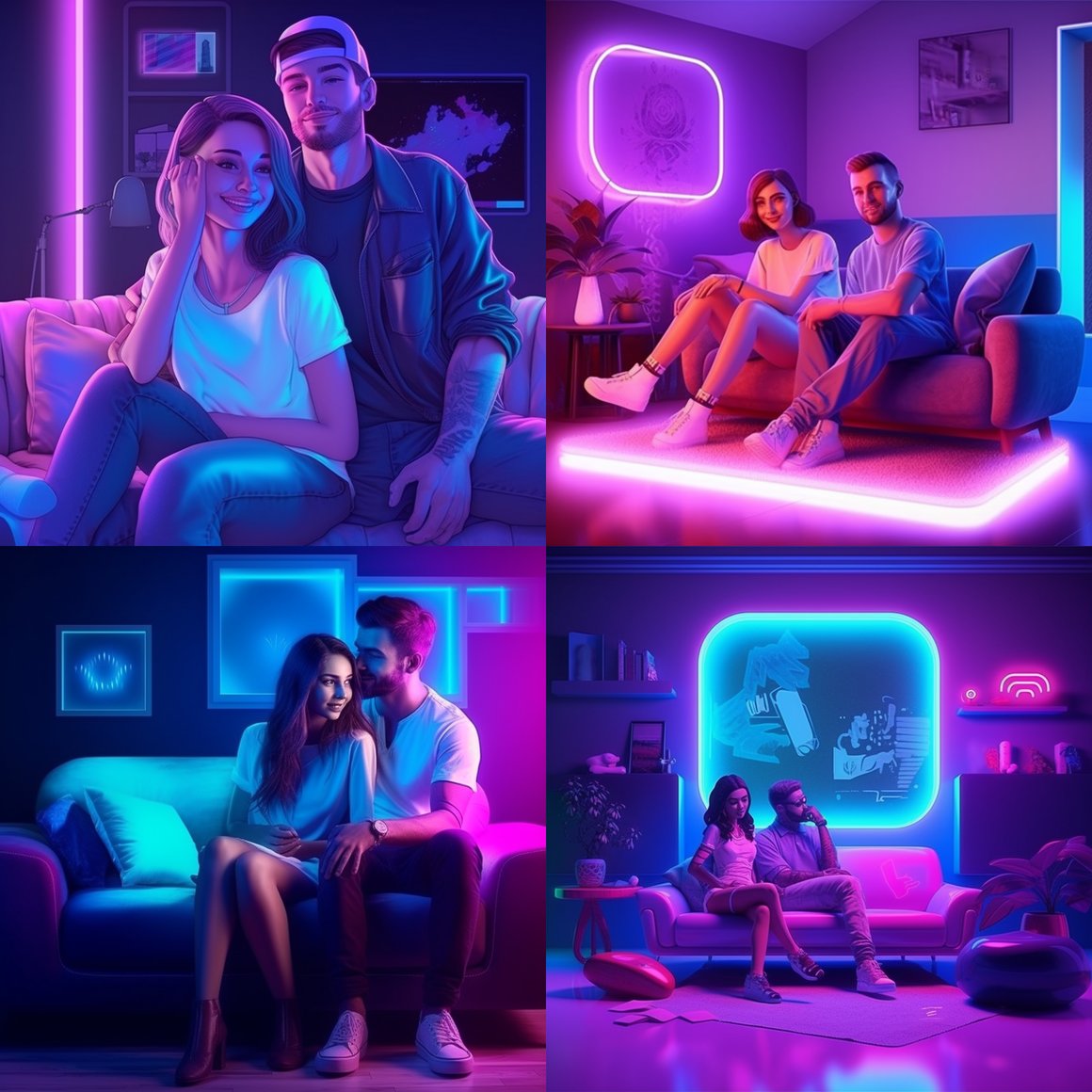 Neon Nights: A Couple's Quiet Evening In